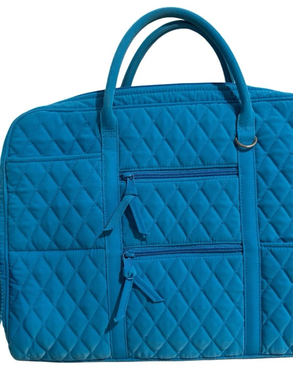 Vera Bradley Large Laptop Bag Microfiber Quilted Blue Travel Tote Aqua Turquoise